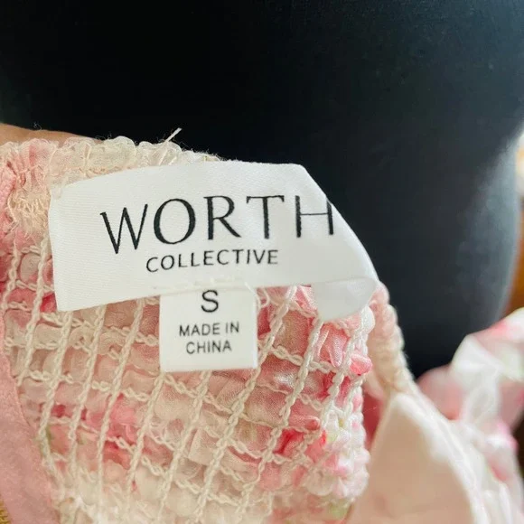 NWT Worth Collective Harlow Smocked Maxi Dress Puff Sleeve Pink Floral Chiffon S - Picture 10 of 12